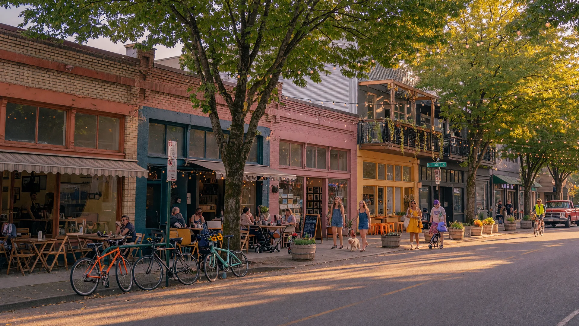 SE Division Street in Portland's Division/Clinton neighborhood on a warm afternoon
