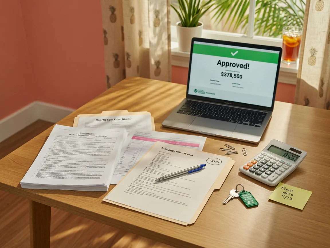 Mortgage and home financing documents with calculator and house key representing Florida home buyer loan programs