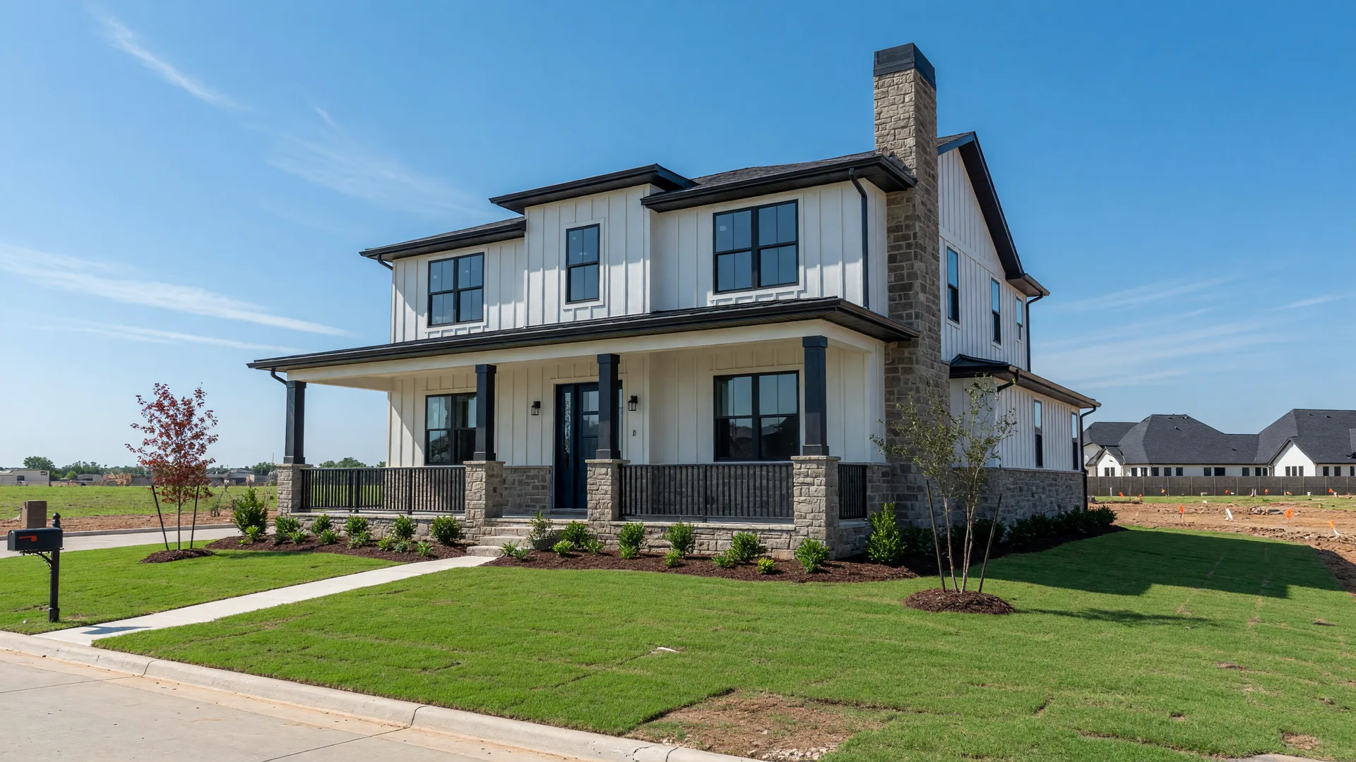 Modern farmhouse new home exterior in The Preserve community area, Justin, Texas