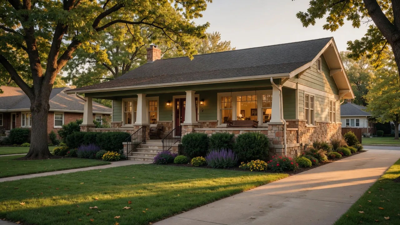 Beautiful single-story ranch home with welcoming covered front porch in Kansas City