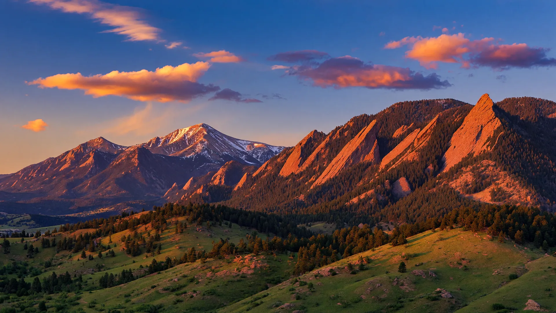 Boulder Colorado Flatirons at golden hour