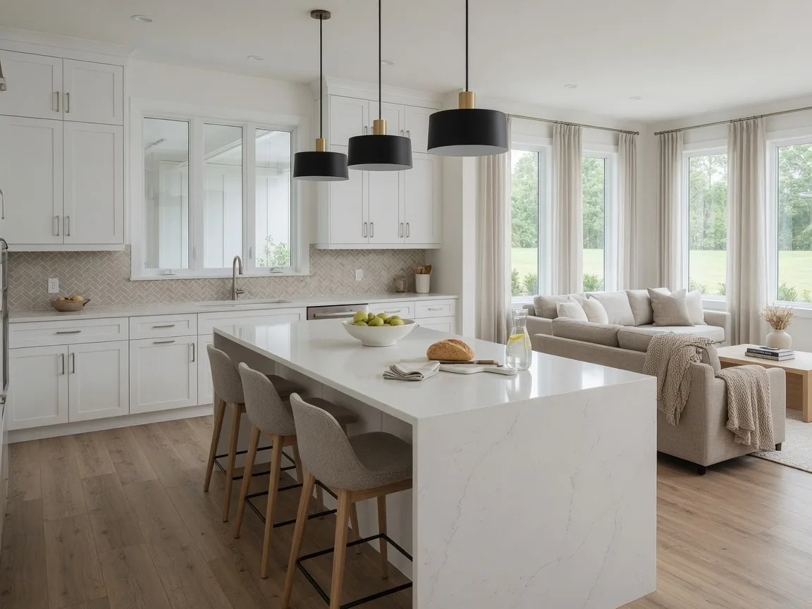 Bright open-concept kitchen in a new-construction home at The Preserve community area, Justin, Texas
