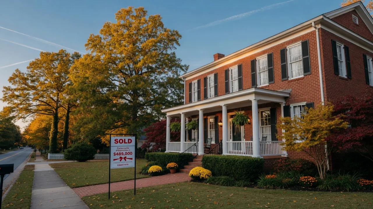 Team Haigh Realty helping homeowners sell in Cartersville GA - traditional Southern home with Sold sign and front porch