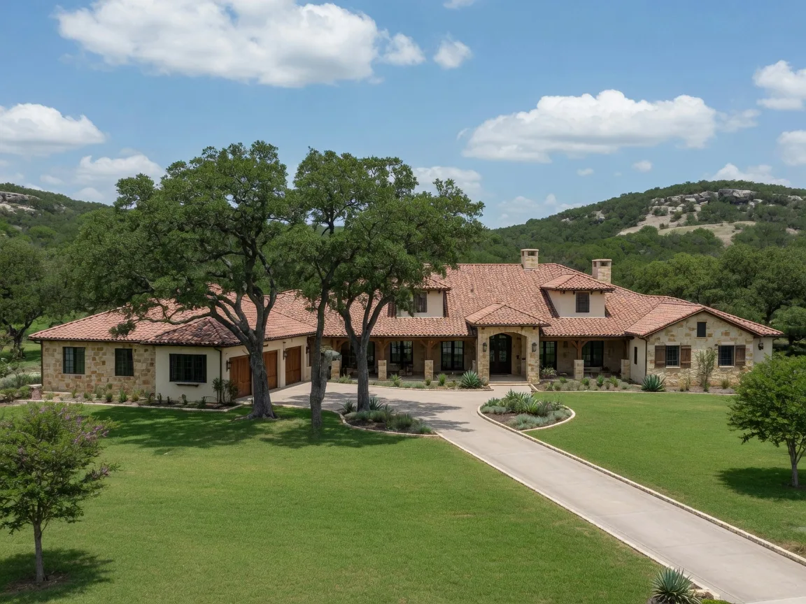 Estate home on a large shaded lot with mature oak trees in the Texas Hill Country