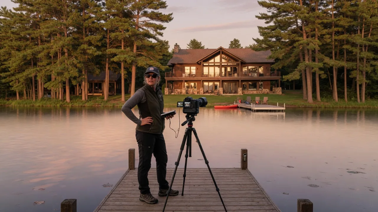 Professional real estate photographer at a Minnesota lake