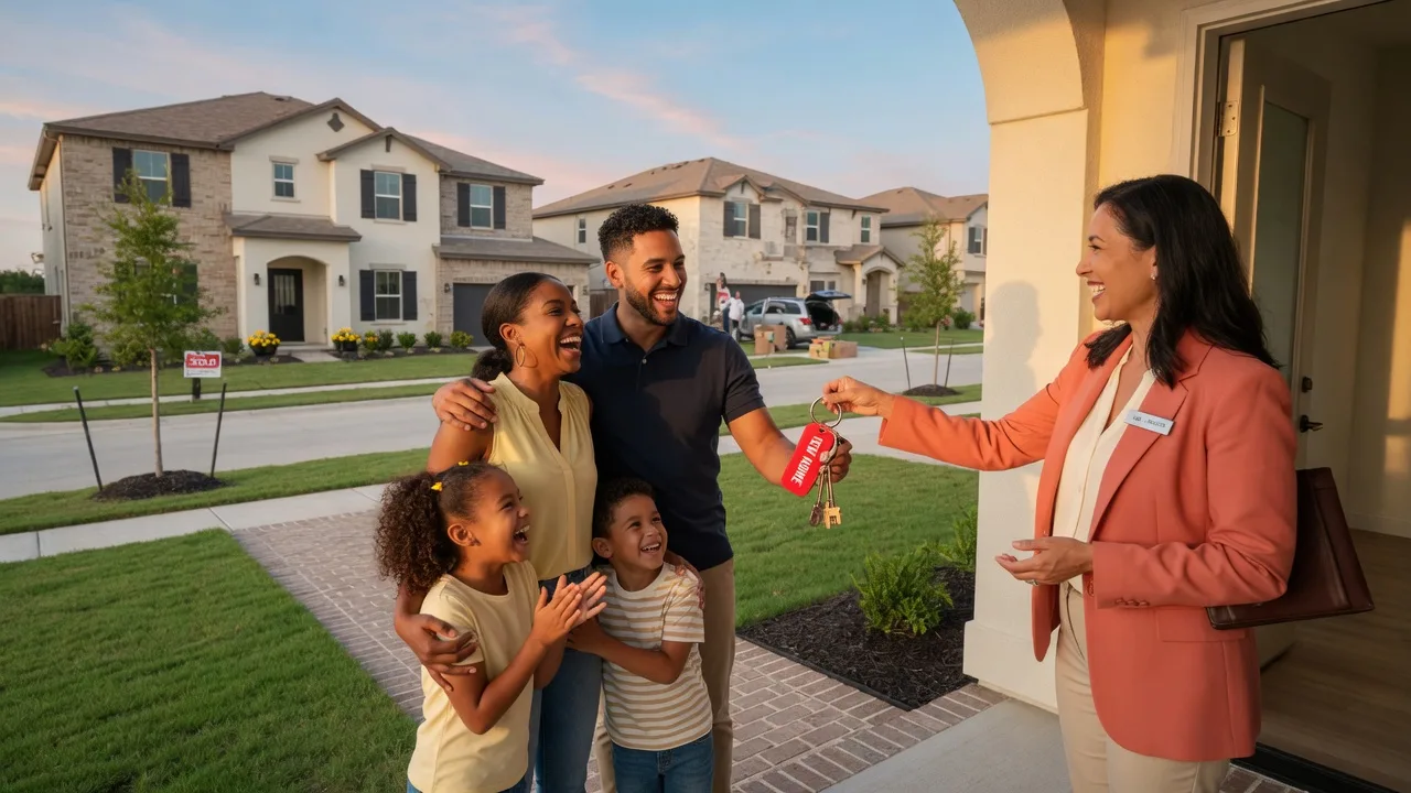 Family receiving keys to their new home