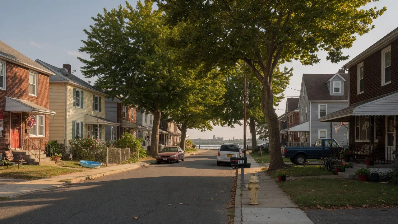 Quiet residential street in Paulsboro, New Jersey