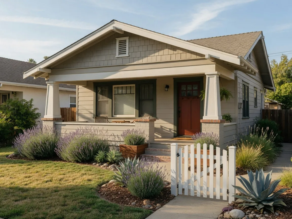 A tidy, modest single-story Craftsman bungalow on a sunny Pasadena morning, the kind of home first-time buyers can aim for
