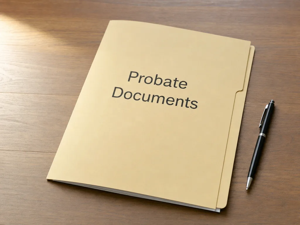 Illustrative probate-document folder representing Letters Testamentary or Letters of Administration; not an official court form
