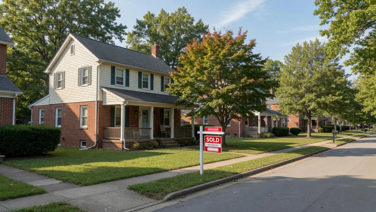 Sold sign in front of a charming Kentucky home on a sunny day with green lawn and white fencing