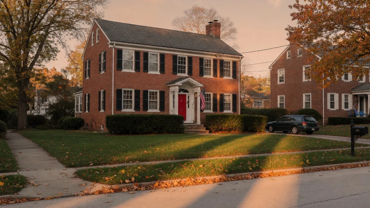 A Maryland colonial brick home on a quiet suburban street representing the type of estate property a Personal Representative may need to sell