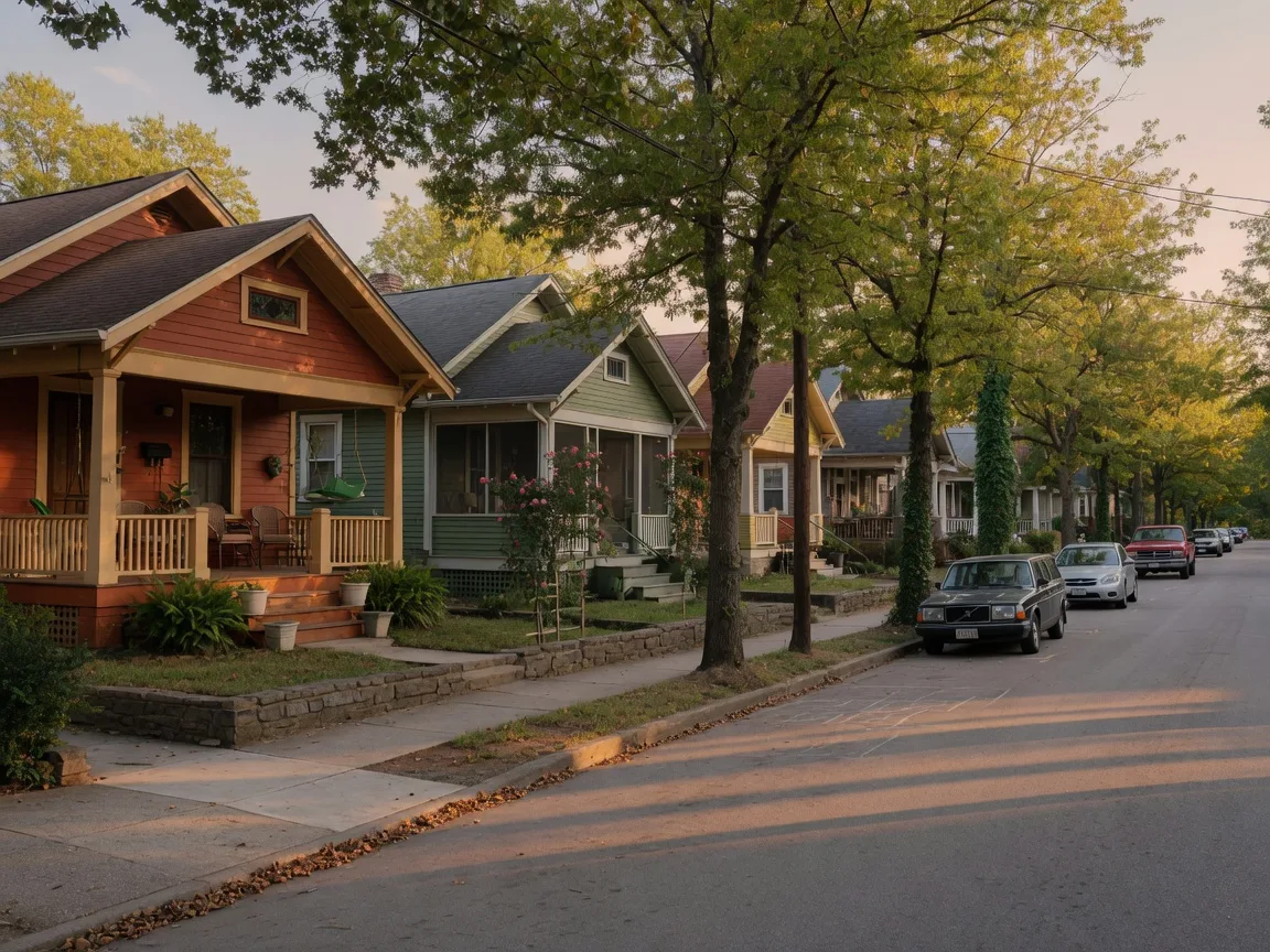 Historic craftsman bungalows along a tree-lined street in 12 South, Nashville