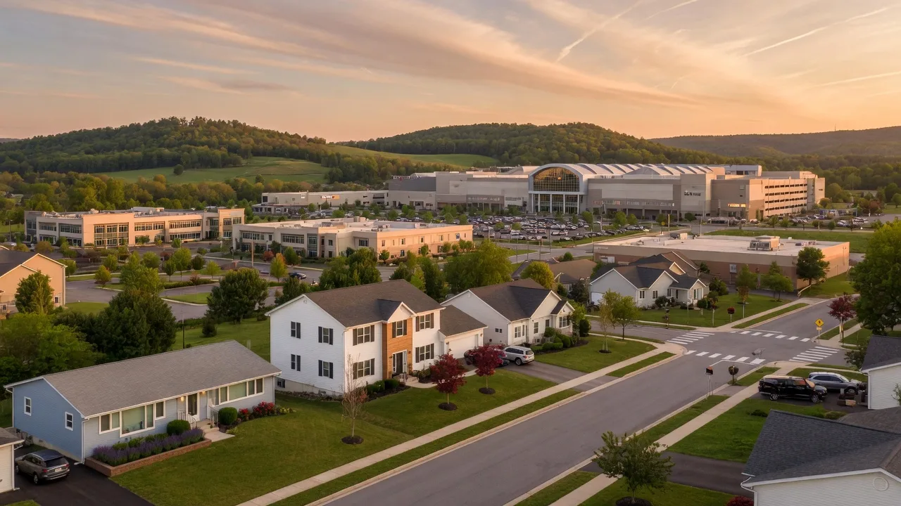 Suburban homes and commercial development in Upper Merion Township near King of Prussia, Pennsylvania