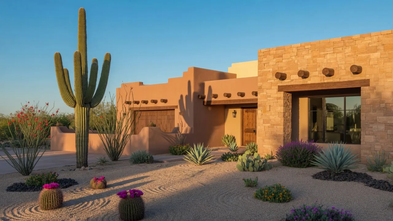 Beautiful modern Southwestern-style home in Arizona with desert landscaping