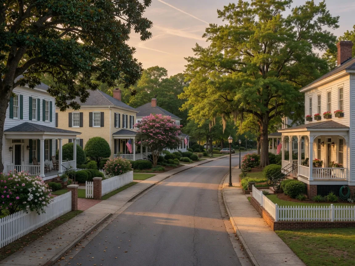 Tree-lined Aiken SC neighborhood -- homes in desirable areas tend to sell faster.