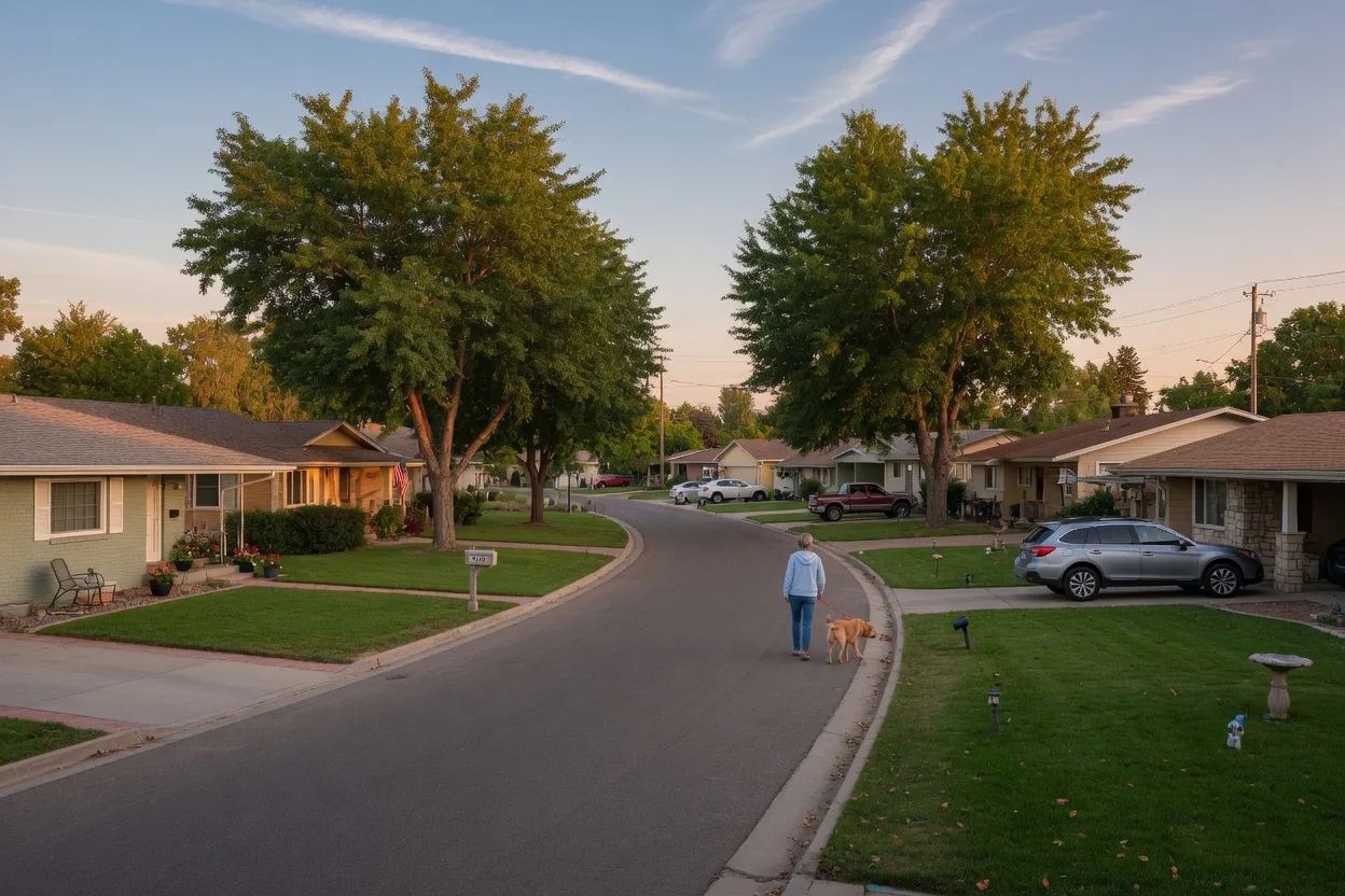 A tree-lined street of mid-century homes on the Boise Bench