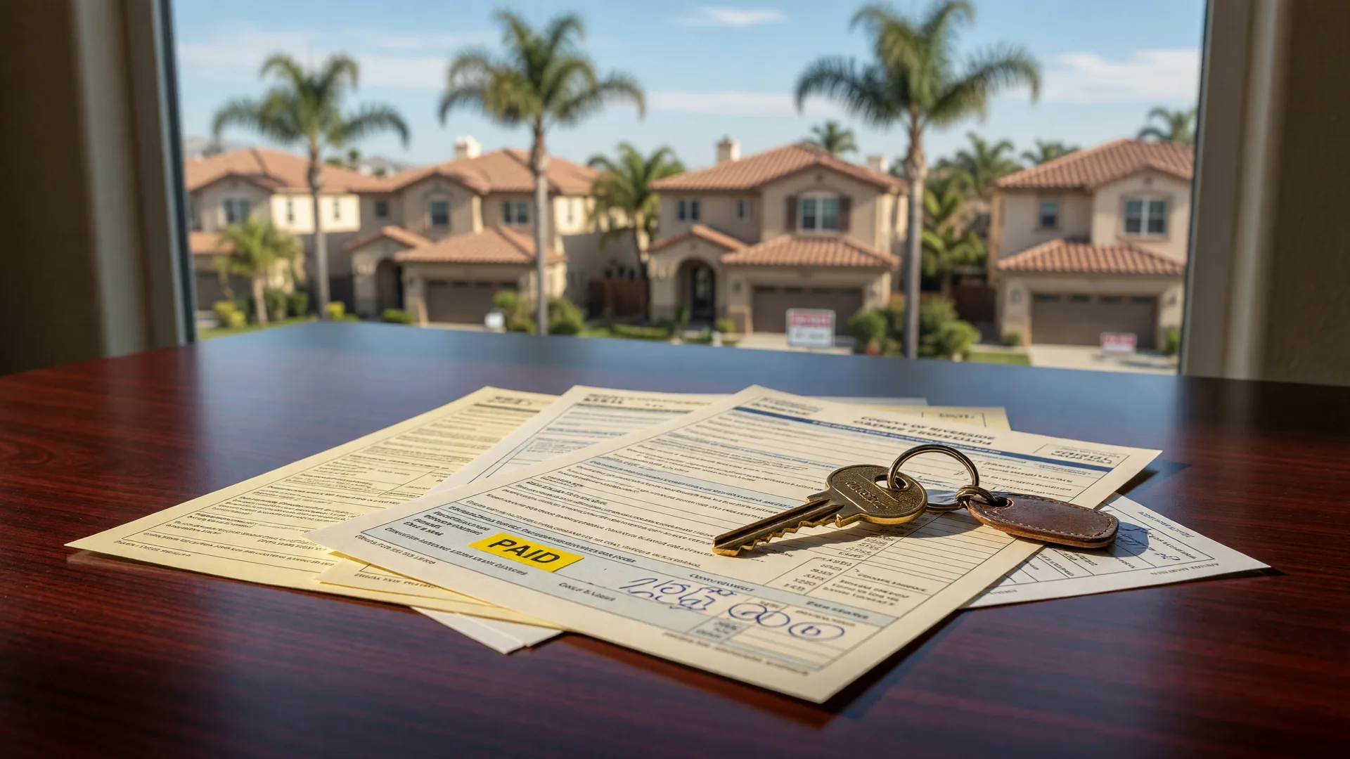 California property tax documents and house key on a desk representing Proposition 19 tax savings