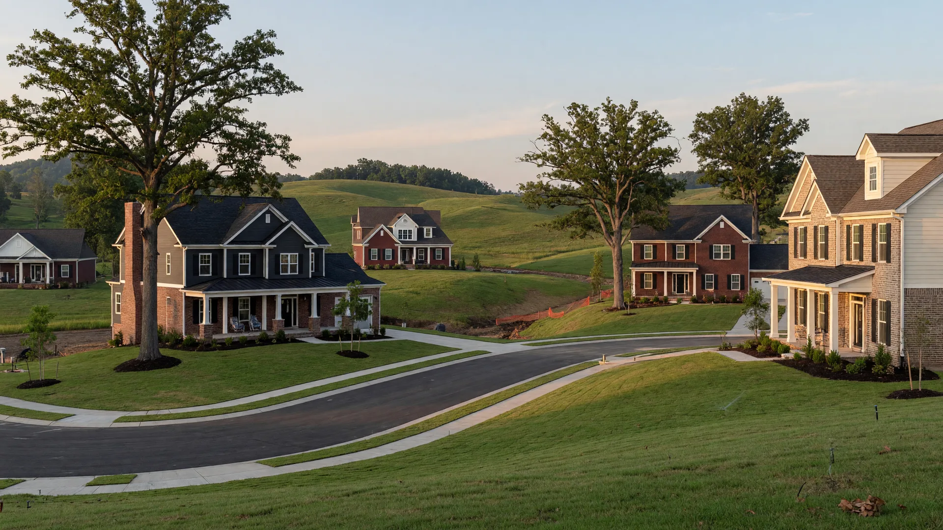 New construction traditional and craftsman homes in a Louisville master-planned community with rolling Bluegrass terrain and mature trees