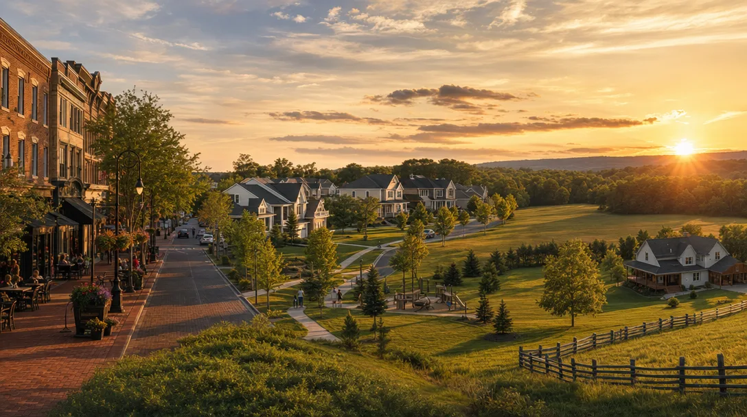 Diverse South Jersey neighborhood scenes showing historic downtowns, suburban developments, and rural properties