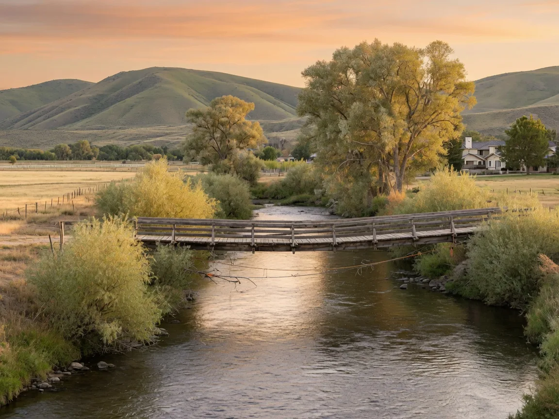 The Boise River flowing through Eagle, Idaho under warm late afternoon light