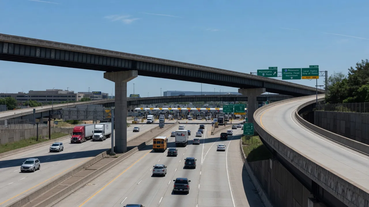 Pennsylvania Turnpike interchange near King of Prussia with overpasses and directional signs