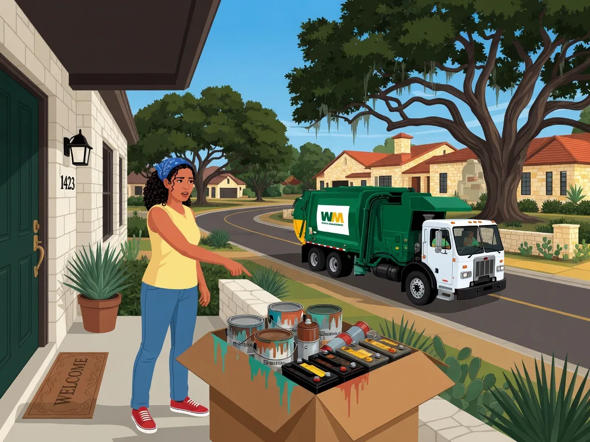 Illustration of appointment-based household hazardous-waste pickup available to eligible City of Boerne utility customers