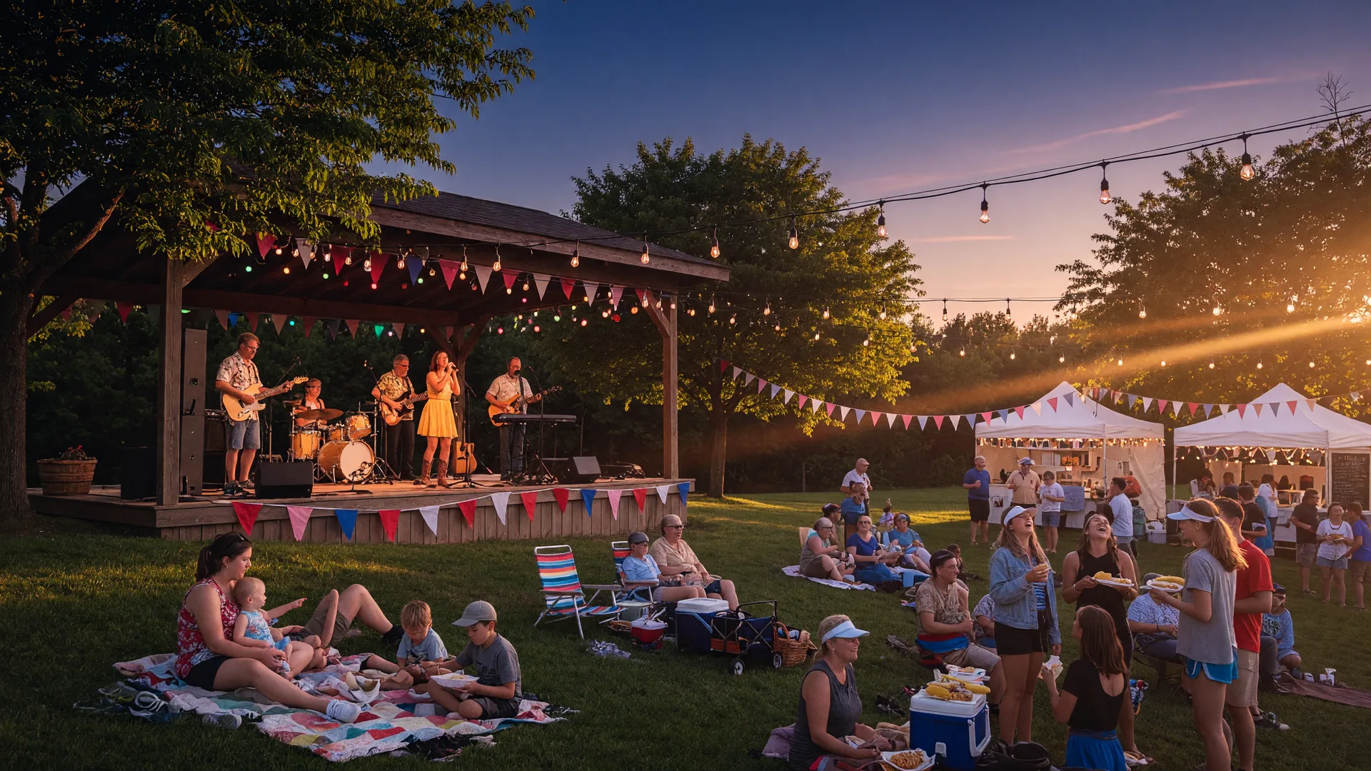 Summer events and activities in Northwest Indiana this weekend including outdoor concerts, farmers markets, and festivals at golden hour