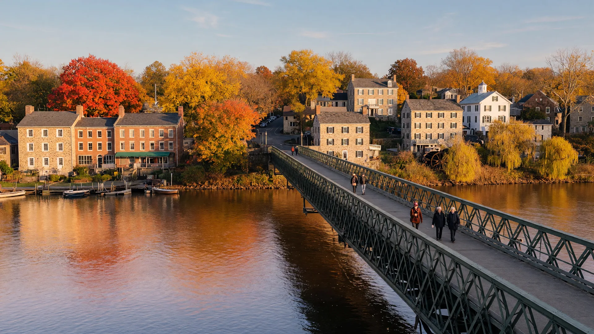 New Hope-Lambertville Bridge over the Delaware River with autumn foliage