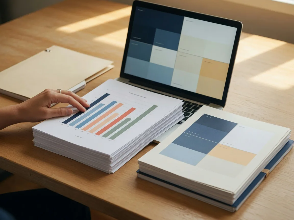 Calm decision point with two document stacks side by side, weighing different homeowner options.
