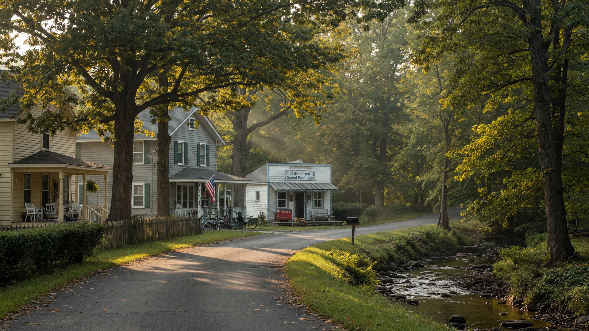 Leafy creek-side road in Gibbsboro, New Jersey