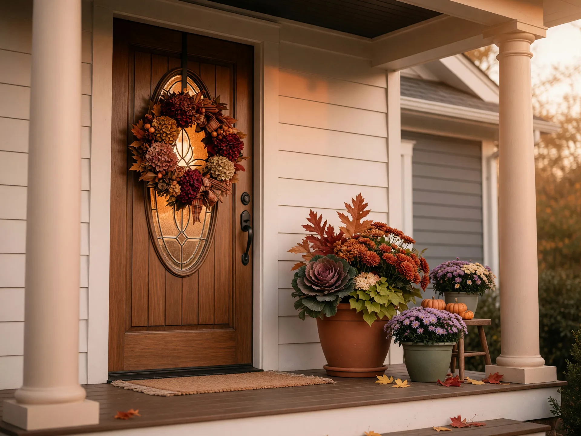 Welcoming home front porch with warm, inviting details