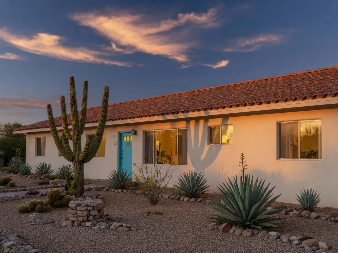 A mid-century Arizona ranch home at golden hour