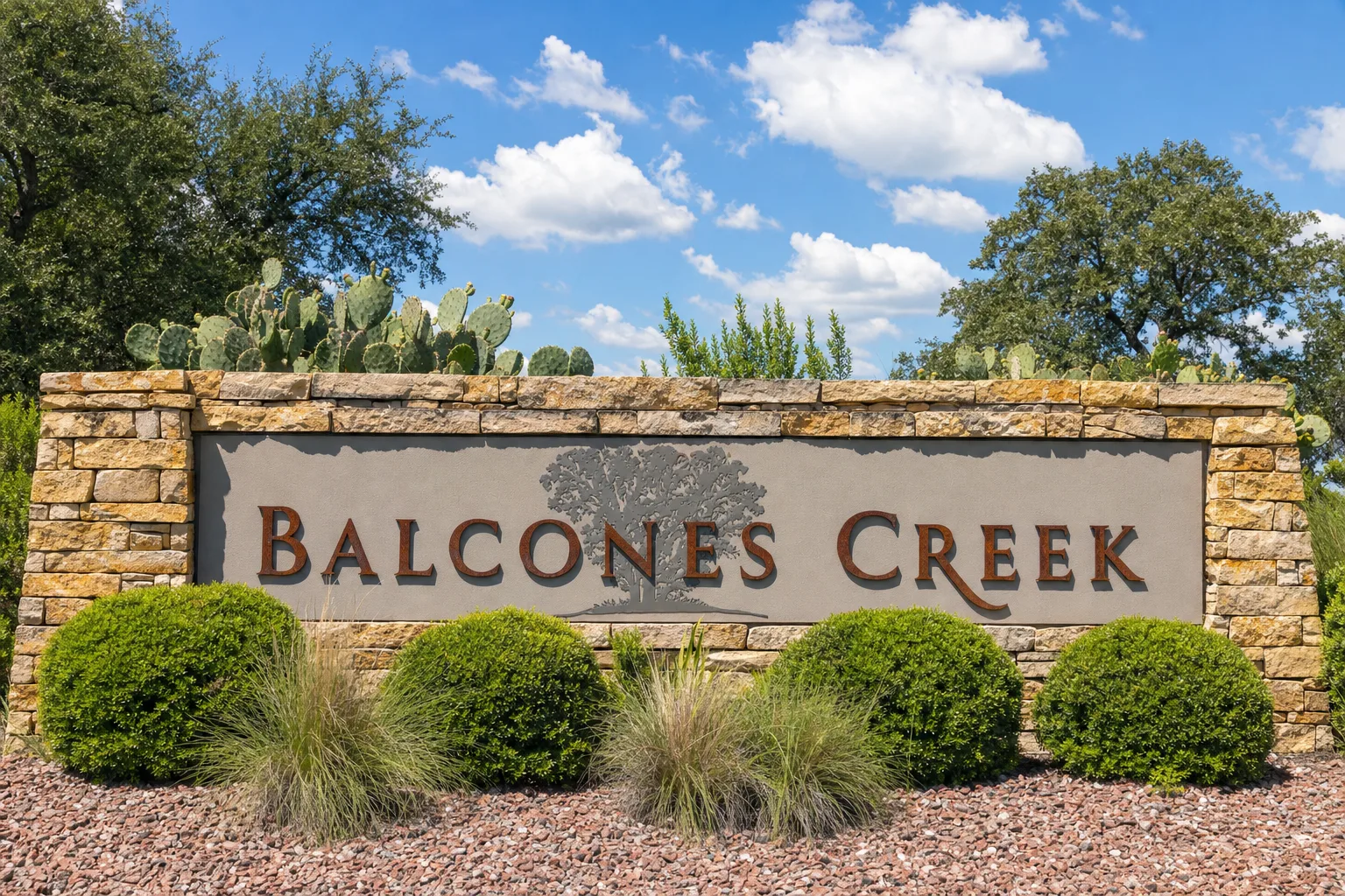 The Balcones Creek entrance monument, the gated entrance to the community off Interstate 10 in northwest Bexar County.