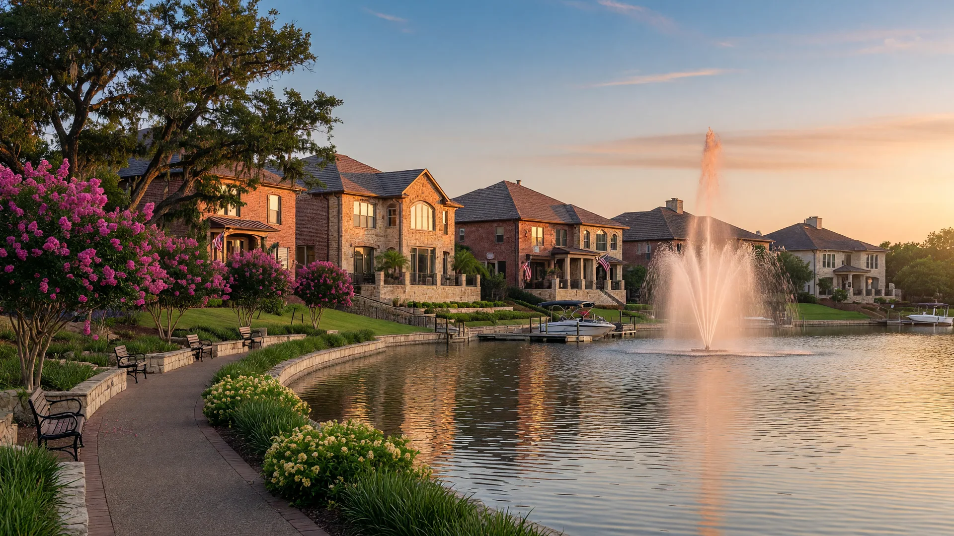 Illustrative image of lakeside homes in a Katy-area master-planned community