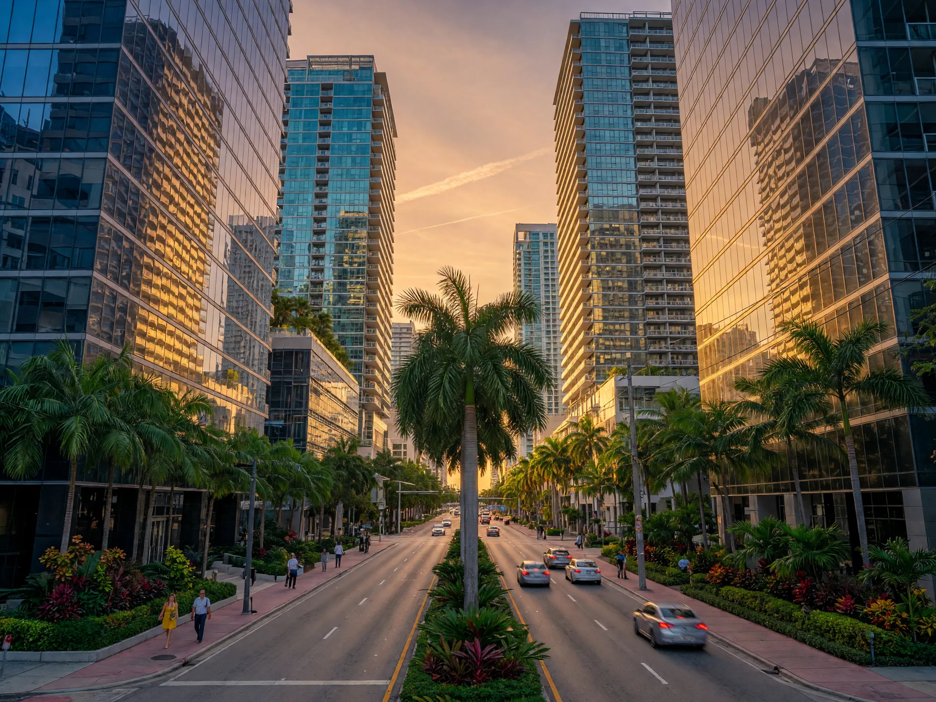Glass condominium towers rising along Brickell Avenue in Miami