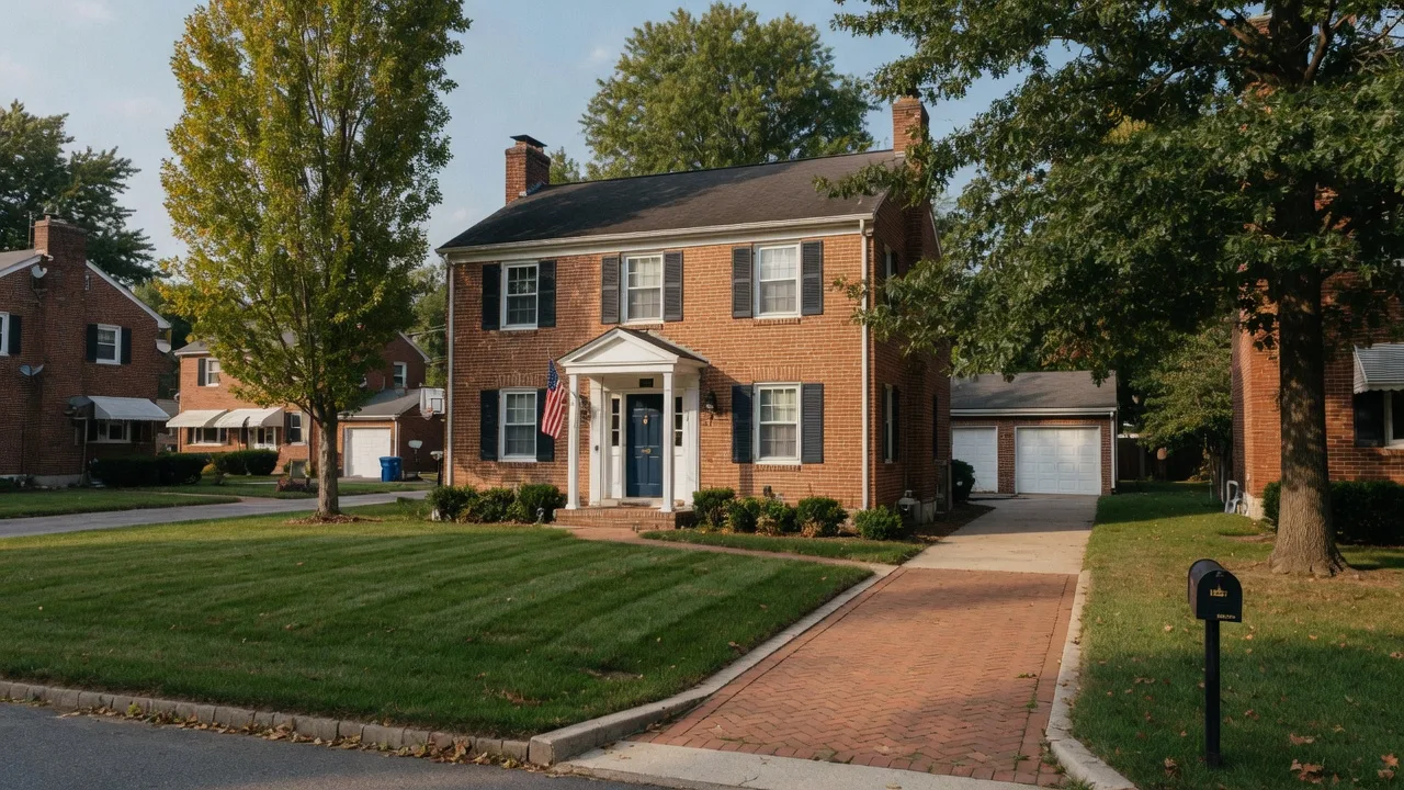 A modest brick colonial home in suburban Maryland, representing a probate property with ongoing financial obligations during estate administration