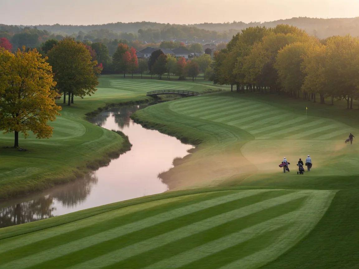 An 18-hole golf course with a creek winding through fairways in north-east Oshawa