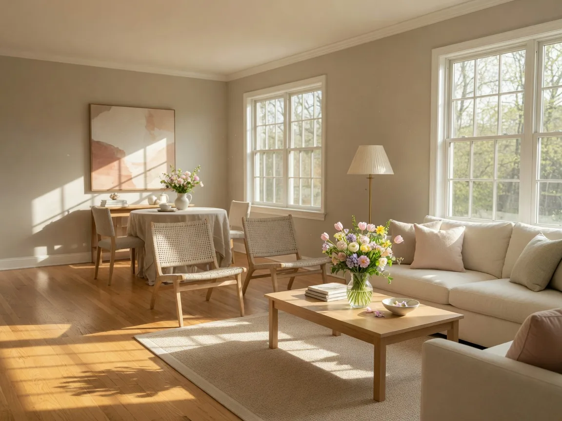 Beautifully staged living room ready for a spring open house