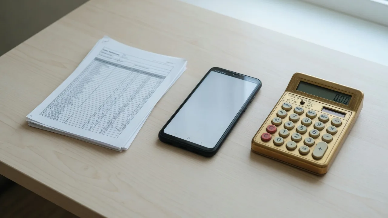 Two printed loan estimate documents beside a smartphone and calculator on a desk