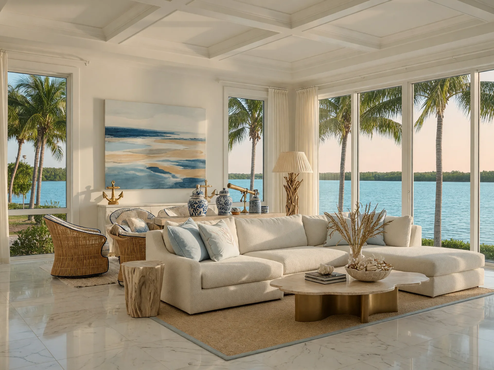 Elegant Naples luxury interior with waterfront views