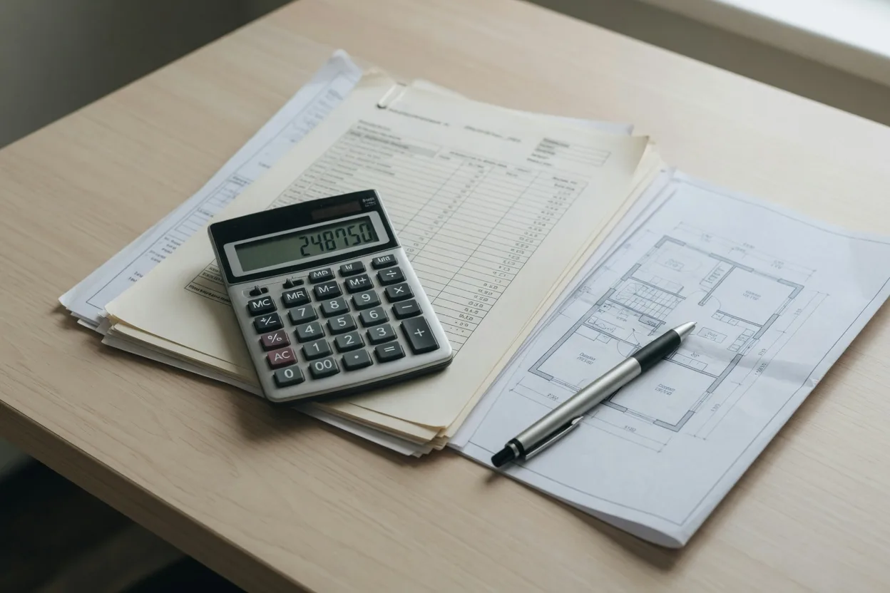 Overhead flat-lay photograph of a professional home valuation