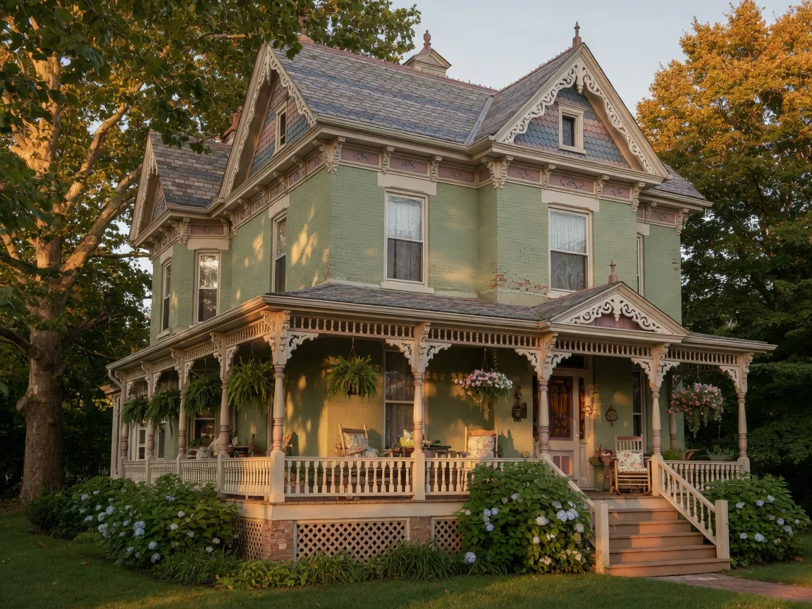 Painted Victorian homes with wraparound porches in Phoenixville