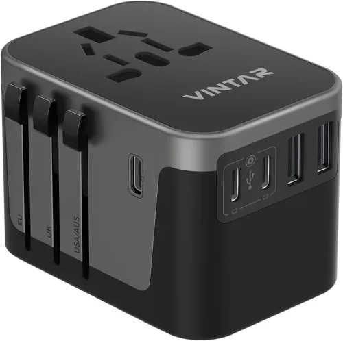 Adaptador de viaje universal de 30 W, un adaptador de enchufe de viaje universal compacto con puertos USB-C y USB, fotografía de producto
