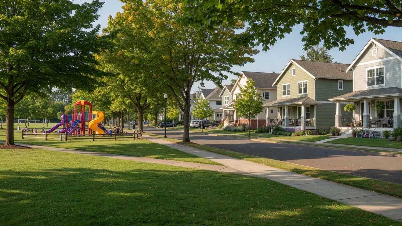 Family-friendly Tualatin neighborhood with community park and modern homes