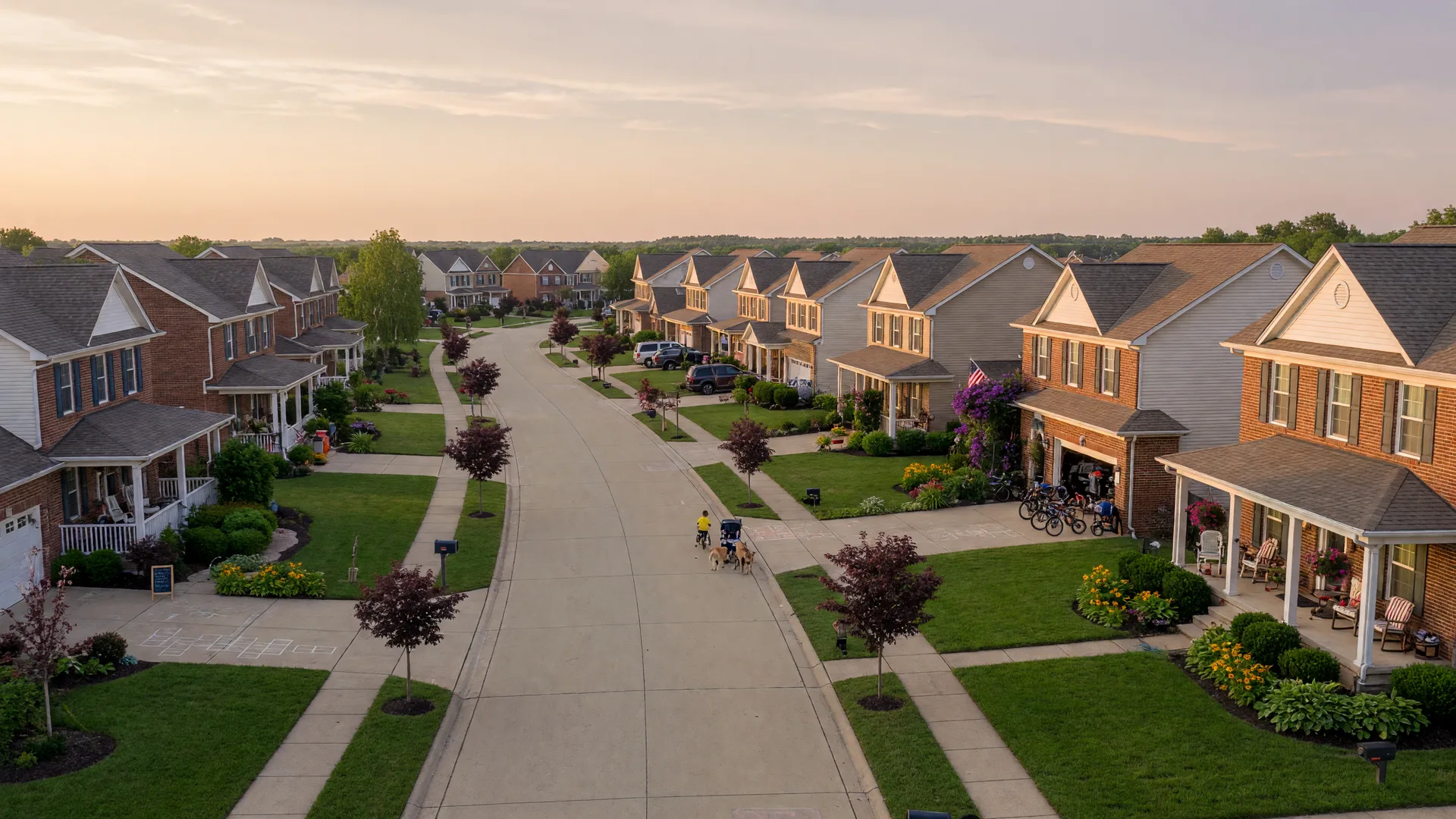 Master-planned family community in Avon, Indiana with traditional brick and siding homes in Hendricks County