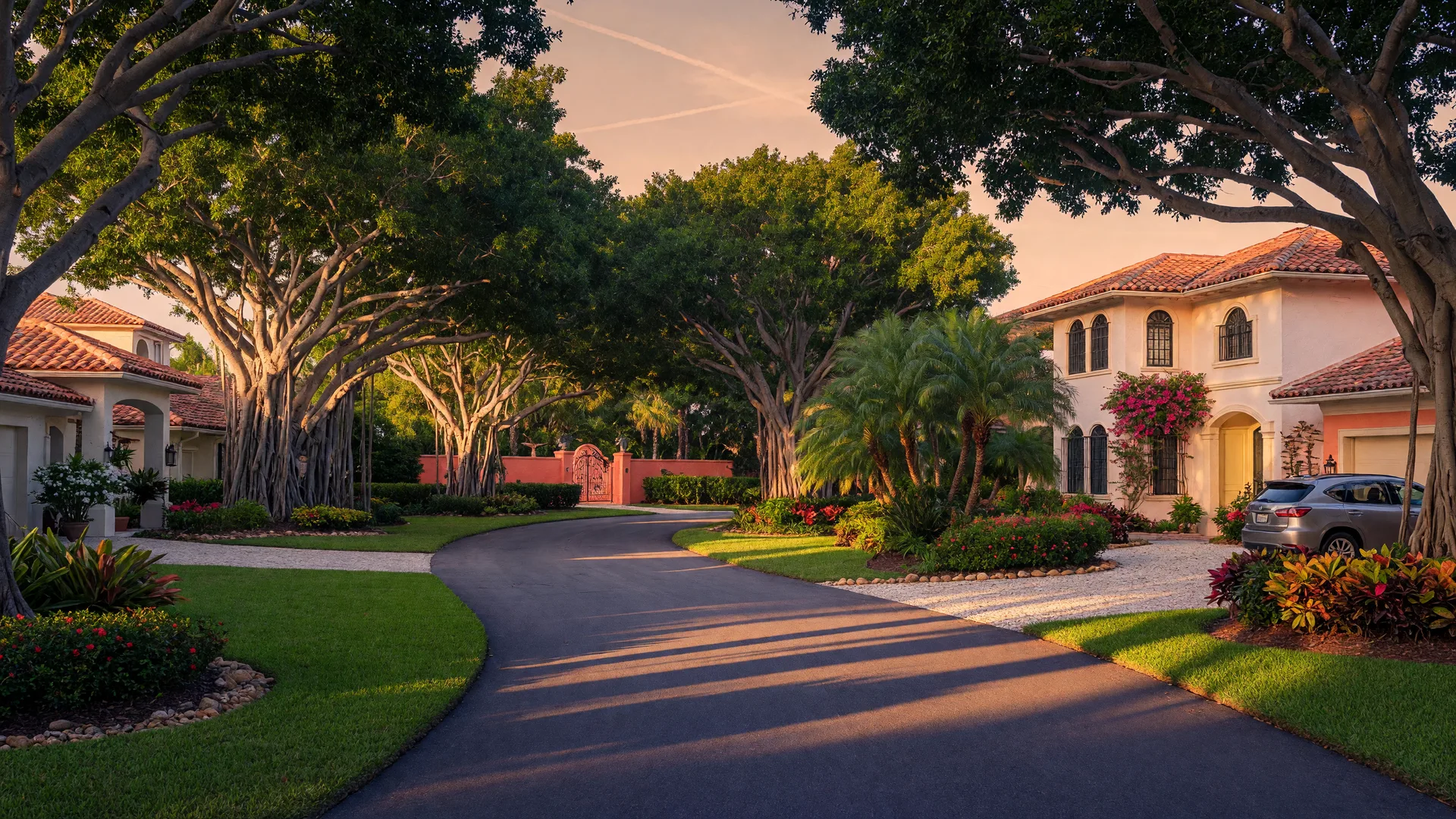 Tree-lined residential street in Naples, Florida