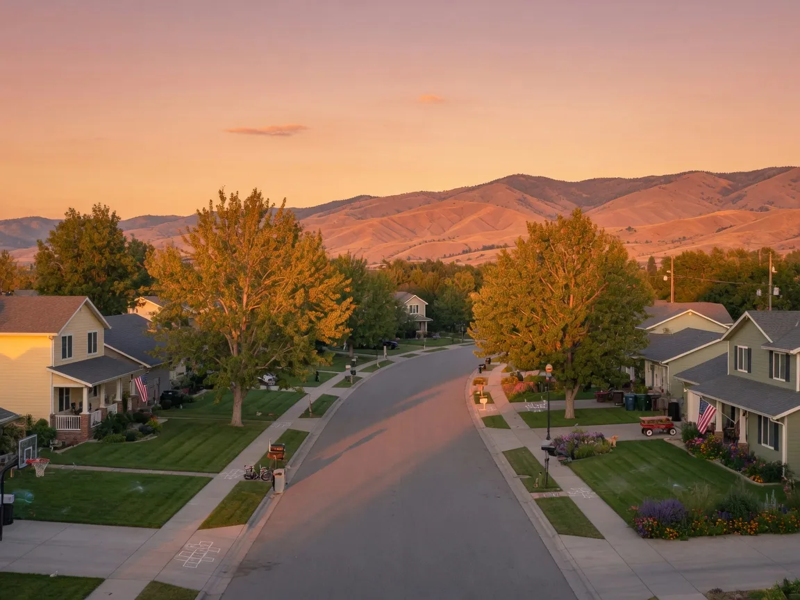 Tree-lined residential neighborhood in Middleton Idaho