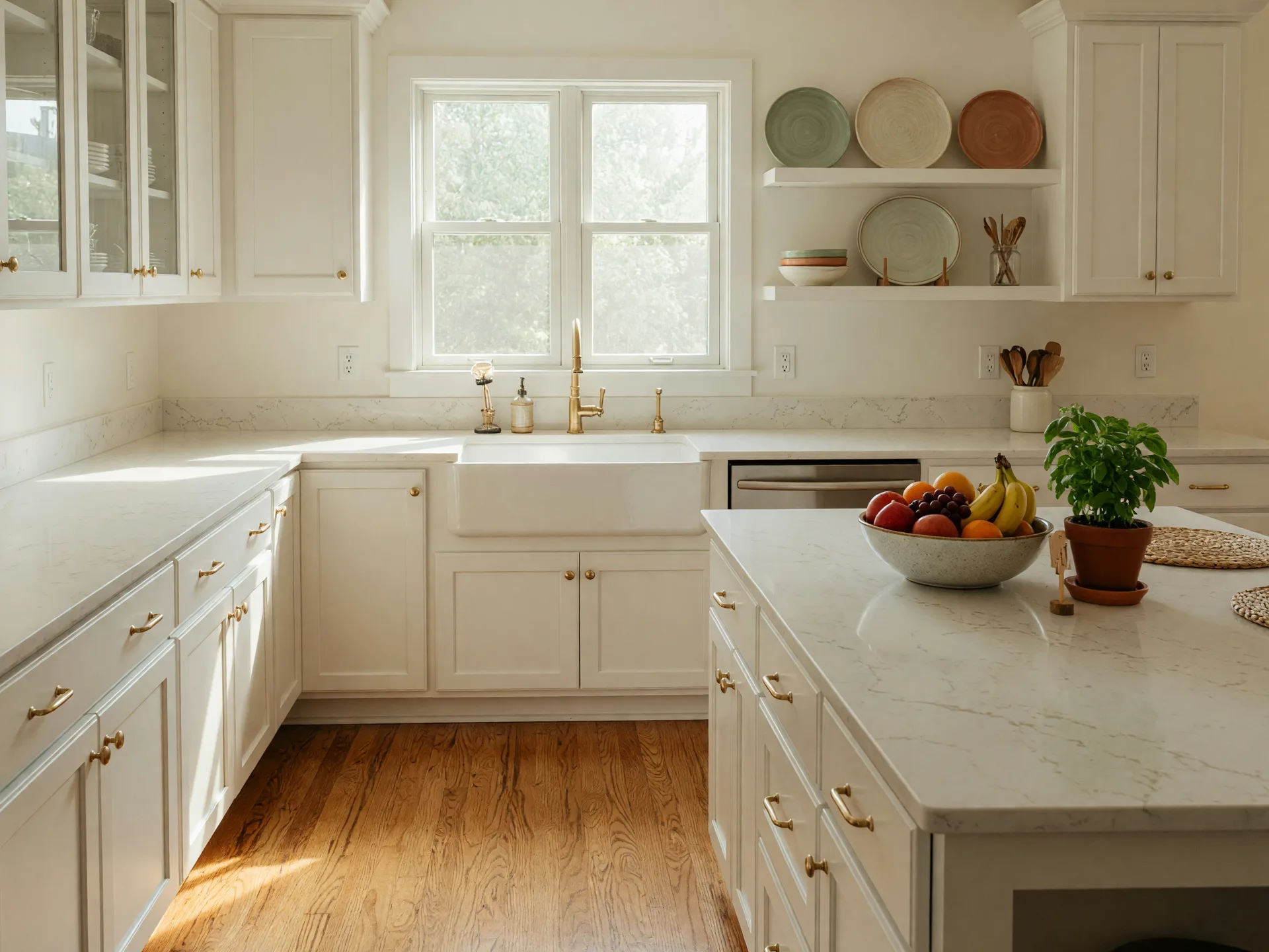 Bright updated kitchen with white shaker cabinets, quartz countertops, and a farmhouse sink in a Tulsa-area home