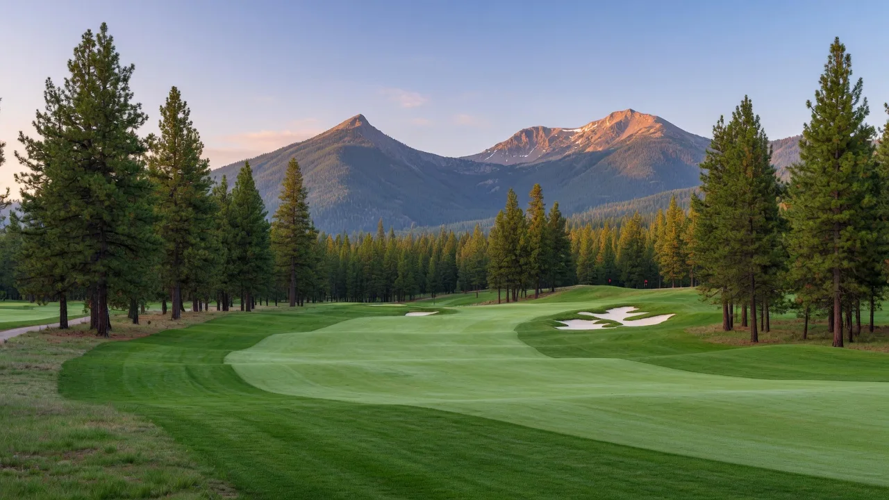 A golf course in Southern Oregon with mountain views