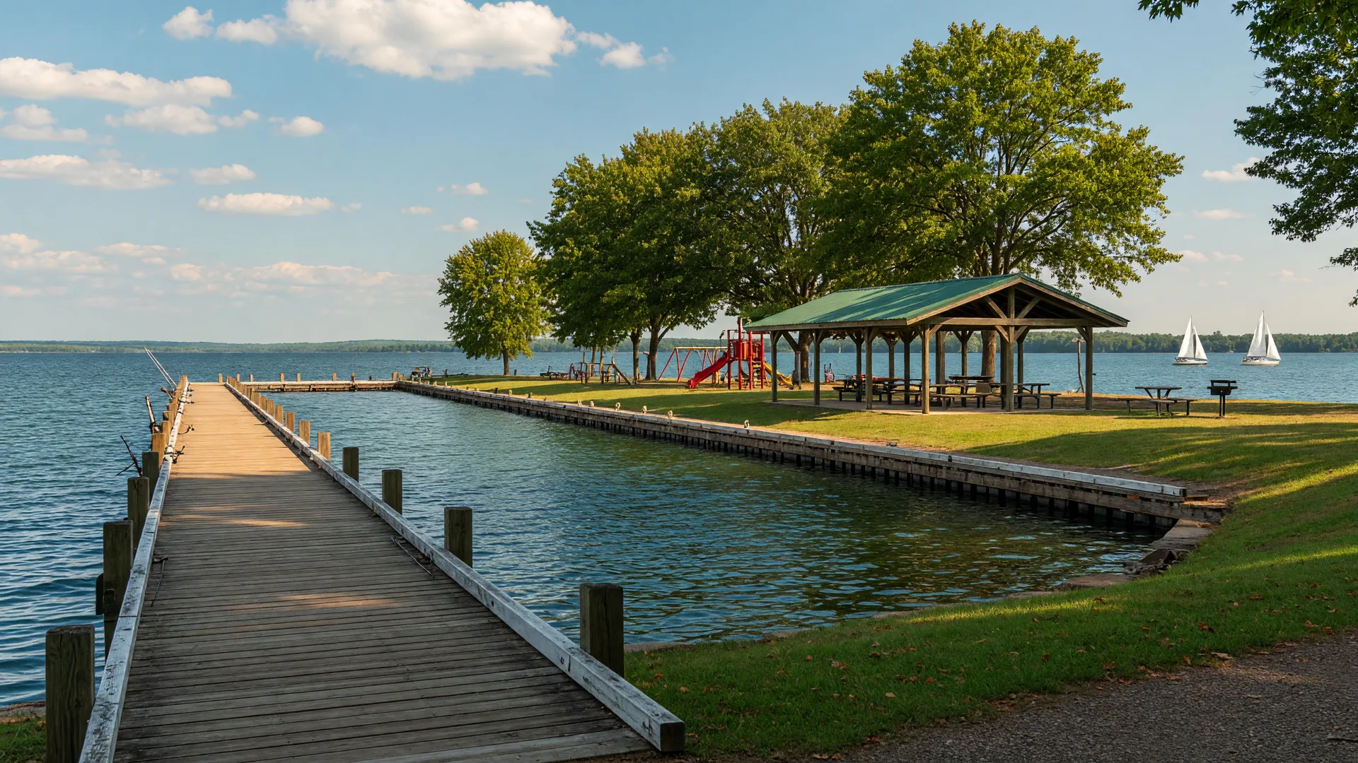 Recreation lake with a fishing pier near Staples, Minnesota